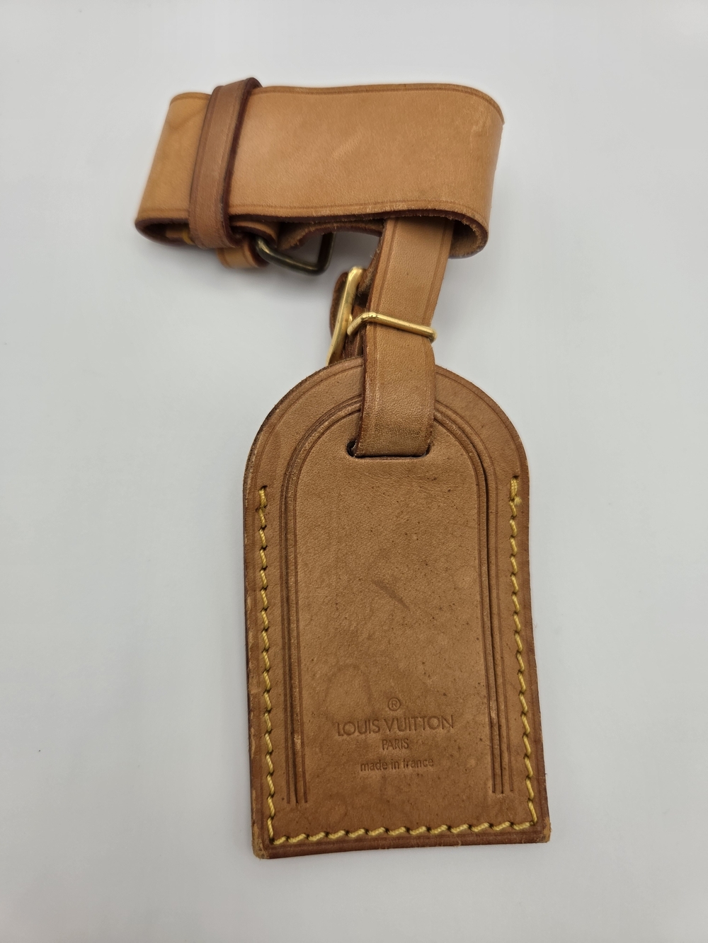 Authentic Louis Vuitton Tan Leather Luggage Tag